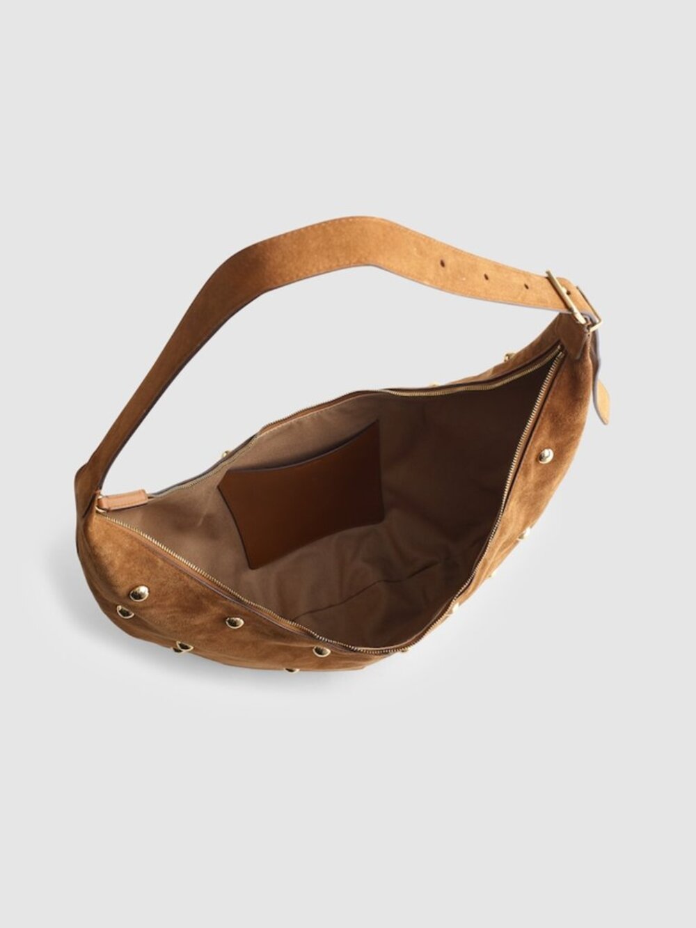 NWT The Essential Curve Shoulder Bag (Studed Suede/Dried Acorn) - Picture 2 of 15